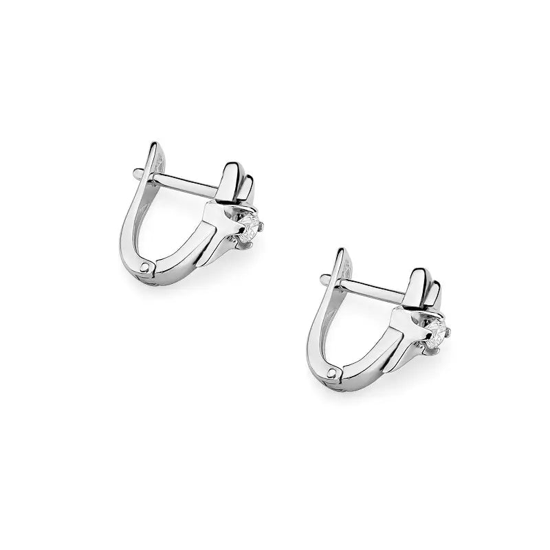 White Gold Earrings with 0.10 ct Diamonds | 585 (14k) White Gold English Clasp Earrings