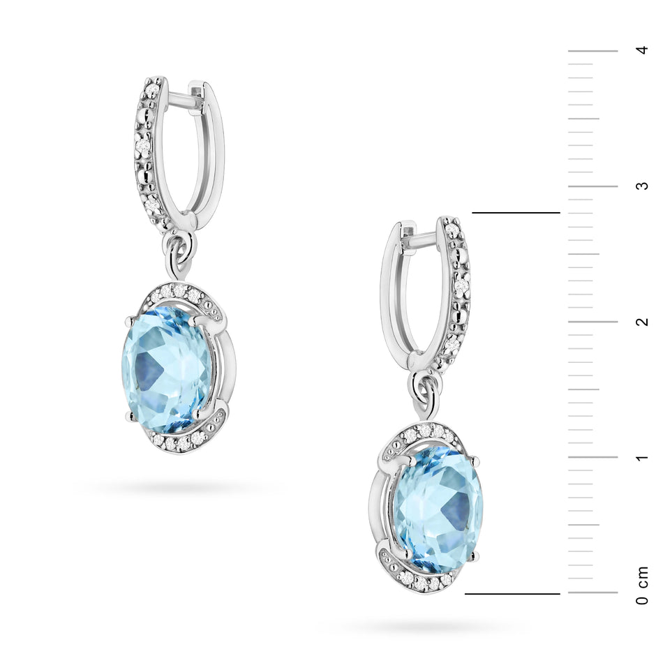 White Gold Earrings with 3.00 ct Topazes and 0.132 ct Diamonds | 585 (14k) White Gold English Clasp Earrings