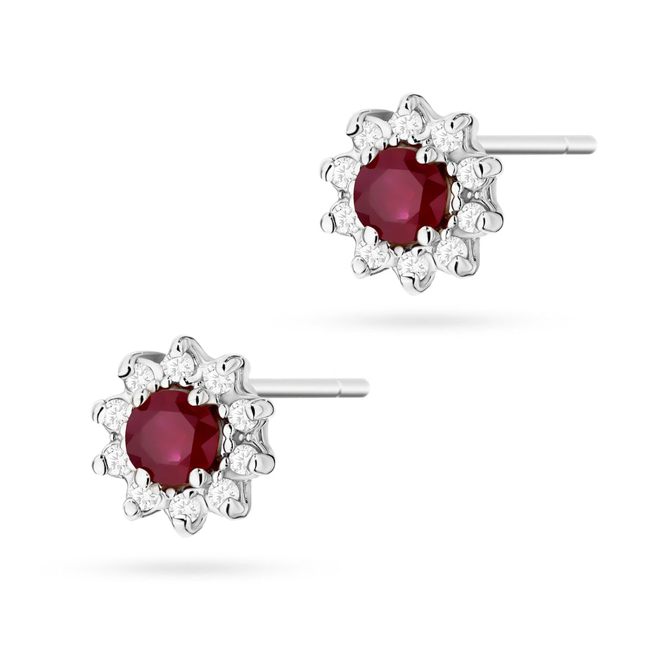 White Gold Earrings with 0.15 ct Rubies and 0.172 ct Diamonds | 585 (14k) White Gold Stud Earrings