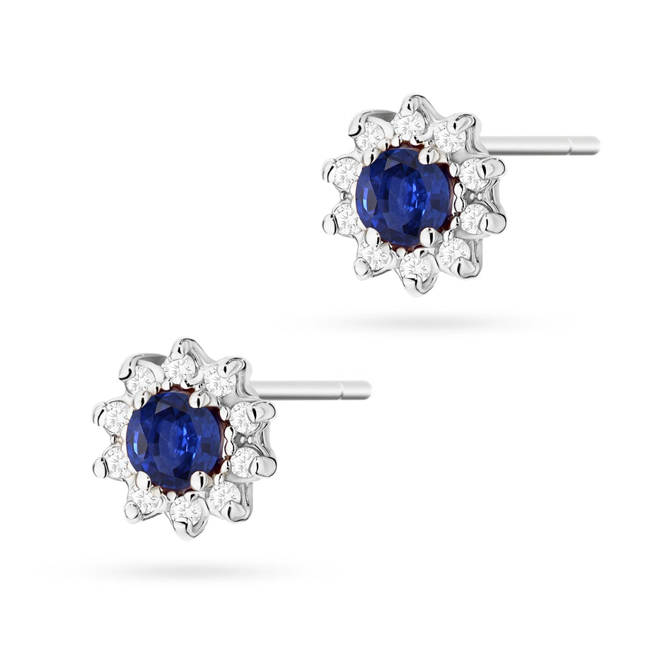 White Gold Earrings with 0.15 ct Sapphires and 0.172 ct Diamonds | 585 (14k) White Gold Stud Earrings