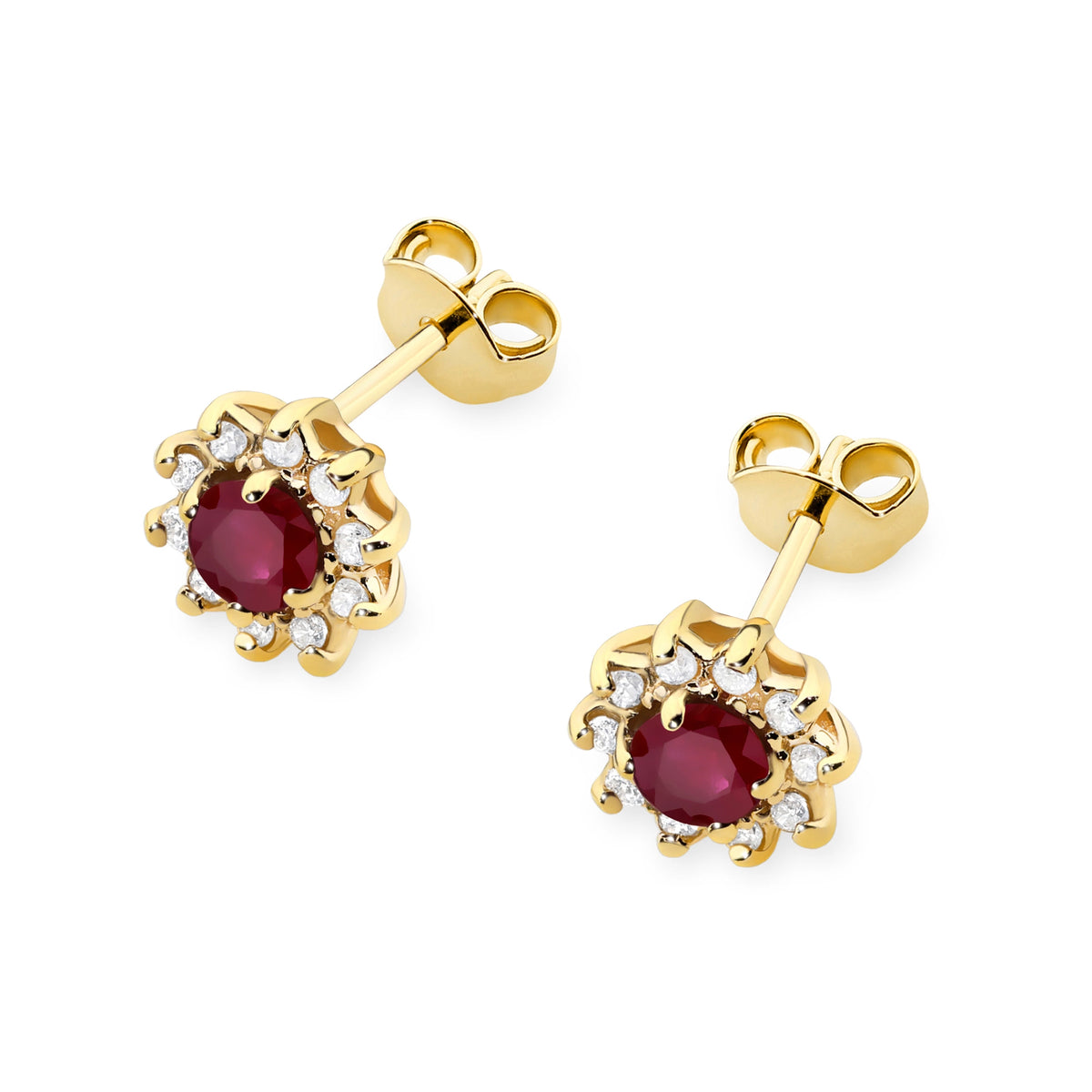 Gold Earrings with 0.15 ct Rubies and 0.172 ct Diamonds | 585 (14k) Gold Stud Earrings