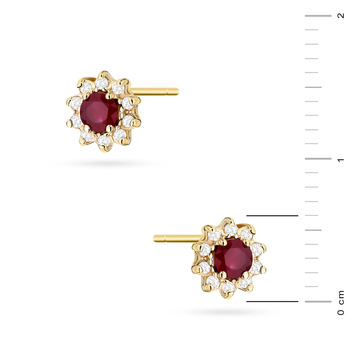 Gold Earrings with 0.15 ct Rubies and 0.172 ct Diamonds | 585 (14k) Gold Stud Earrings