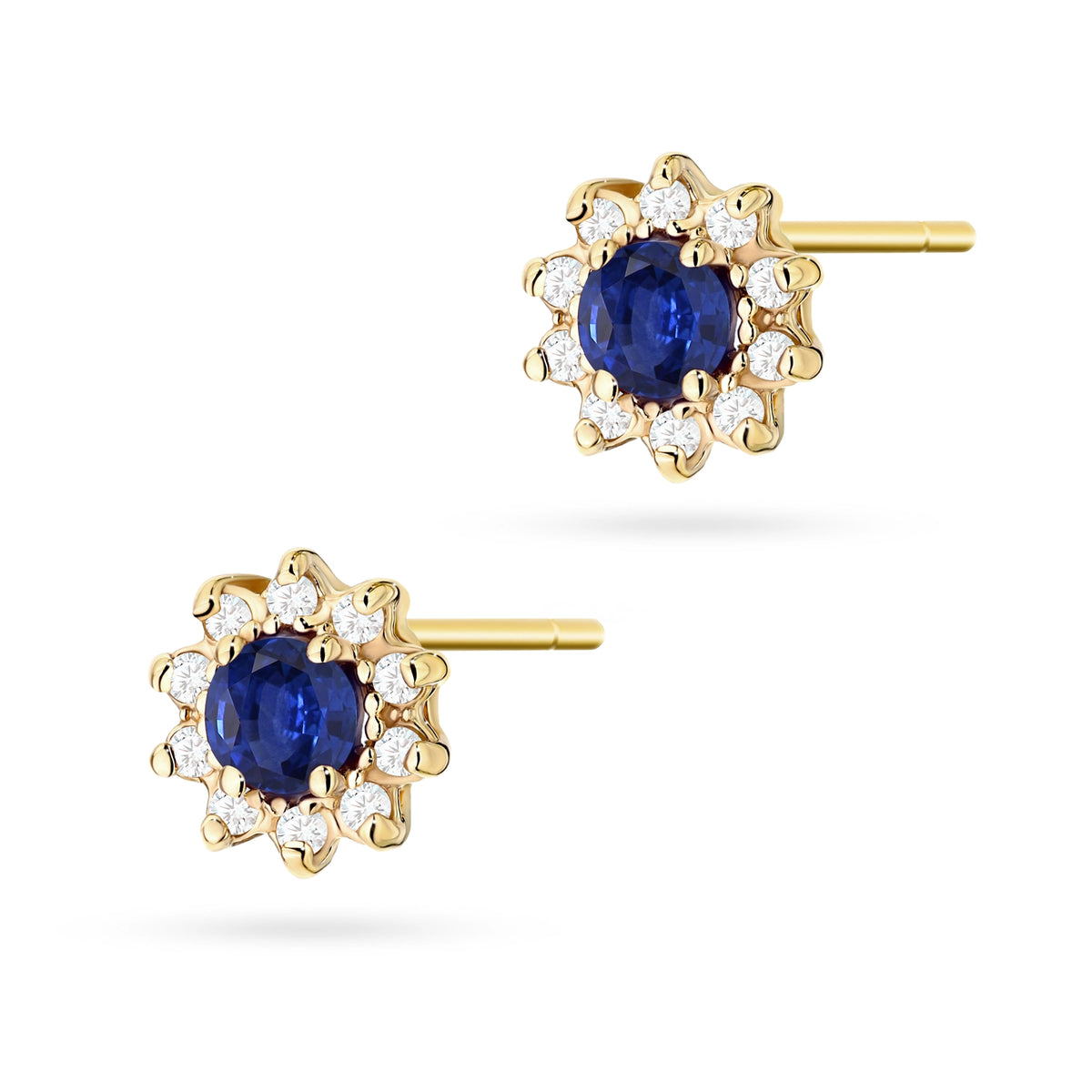 Gold Earrings with 0.15 ct Sapphires and 0.172 ct Diamonds | 585 (14k) Gold Stud Earrings