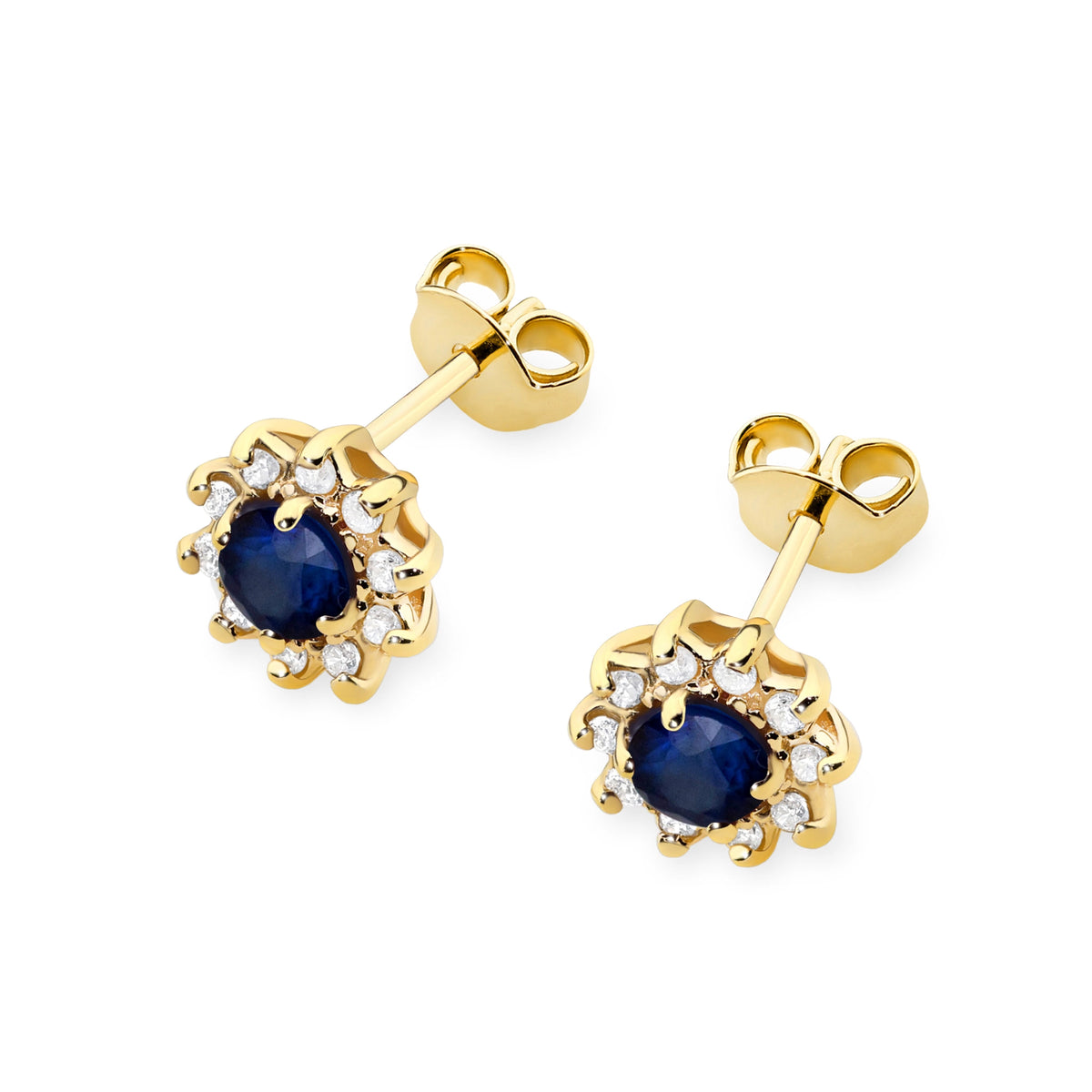 Gold Earrings with 0.15 ct Sapphires and 0.172 ct Diamonds | 585 (14k) Gold Stud Earrings