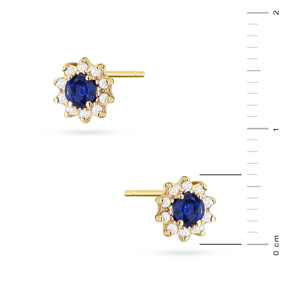 Gold Earrings with 0.15 ct Sapphires and 0.172 ct Diamonds | 585 (14k) Gold Stud Earrings