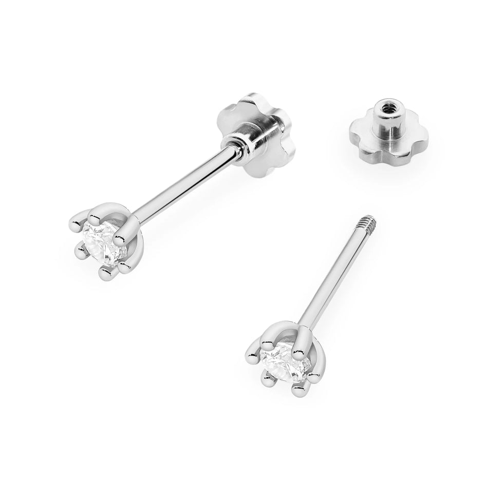 White Gold Earrings with 0.10 ct Diamonds | 585 (14k) White Gold Screw Back Stud Earrings
