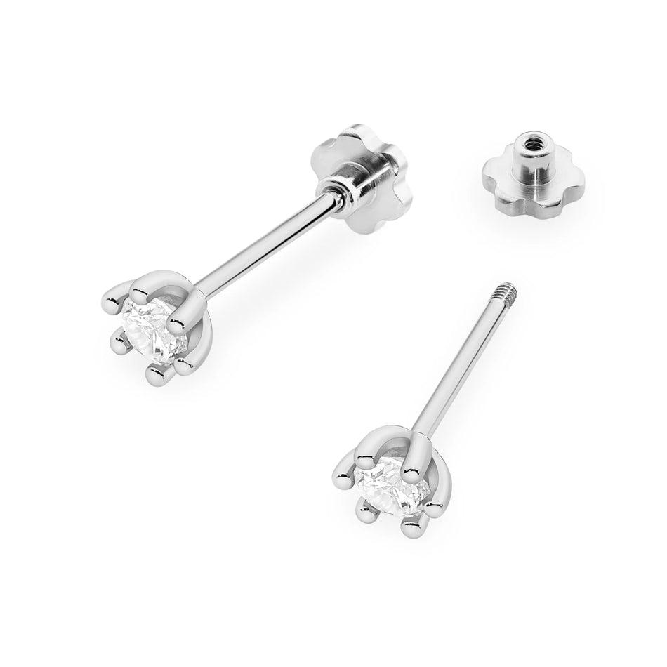 White Gold Earrings with 0.15 ct Diamonds | 585 (14k) White Gold Screw Back Stud Earrings