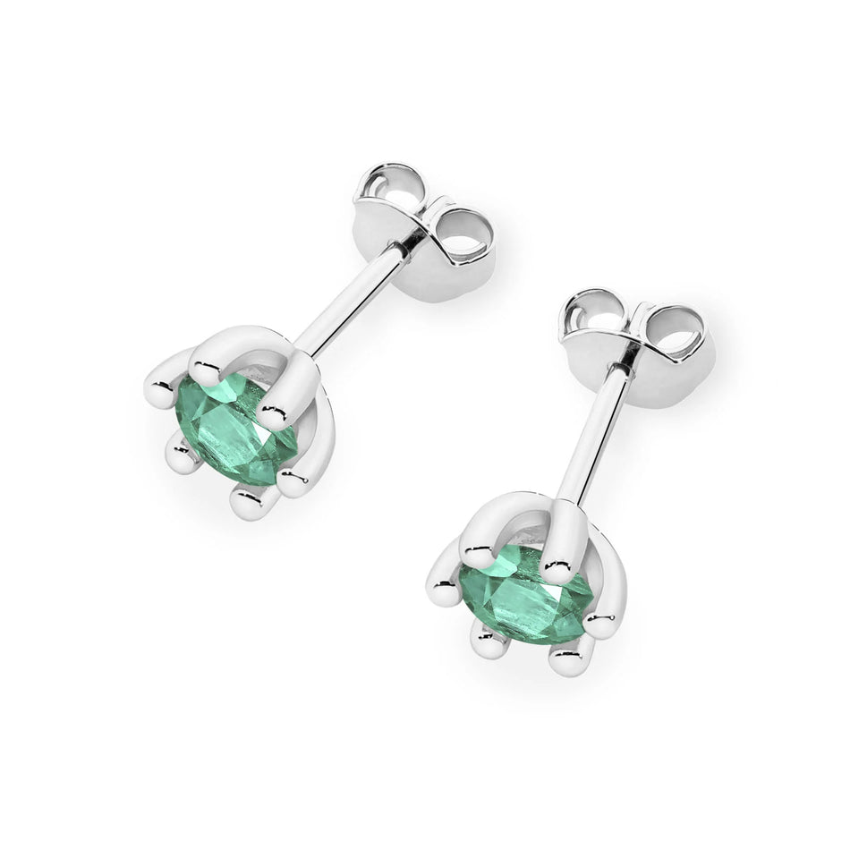 White Gold Earrings with 0.30 ct Emeralds | 585 (14k) White Gold Stud Earrings