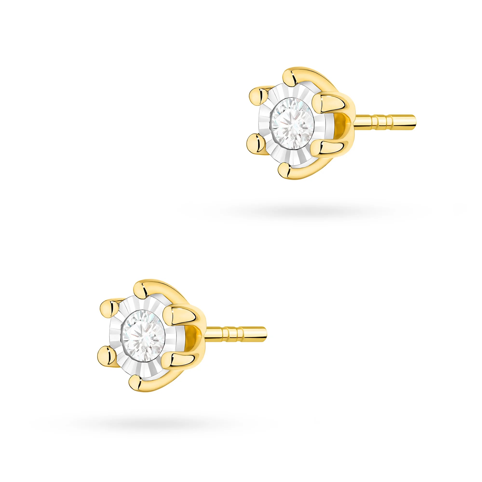 Gold Earrings with 0.08 ct Diamonds | 585 (14k) Gold Stud Earrings