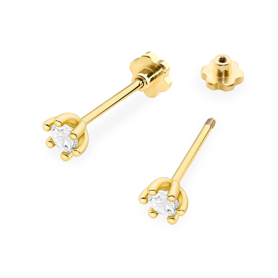 Gold Earrings with 0.15 ct Diamonds | 585 (14k) Gold Screw Back Stud Earrings