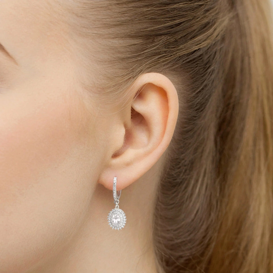 White Gold Earrings with 2 x 0.40 ct. 0.0086 ct and 0.005 ct Lab-Grown Diamonds | 585 (14k) White Gold Hinged Hoop Clasp Earrings