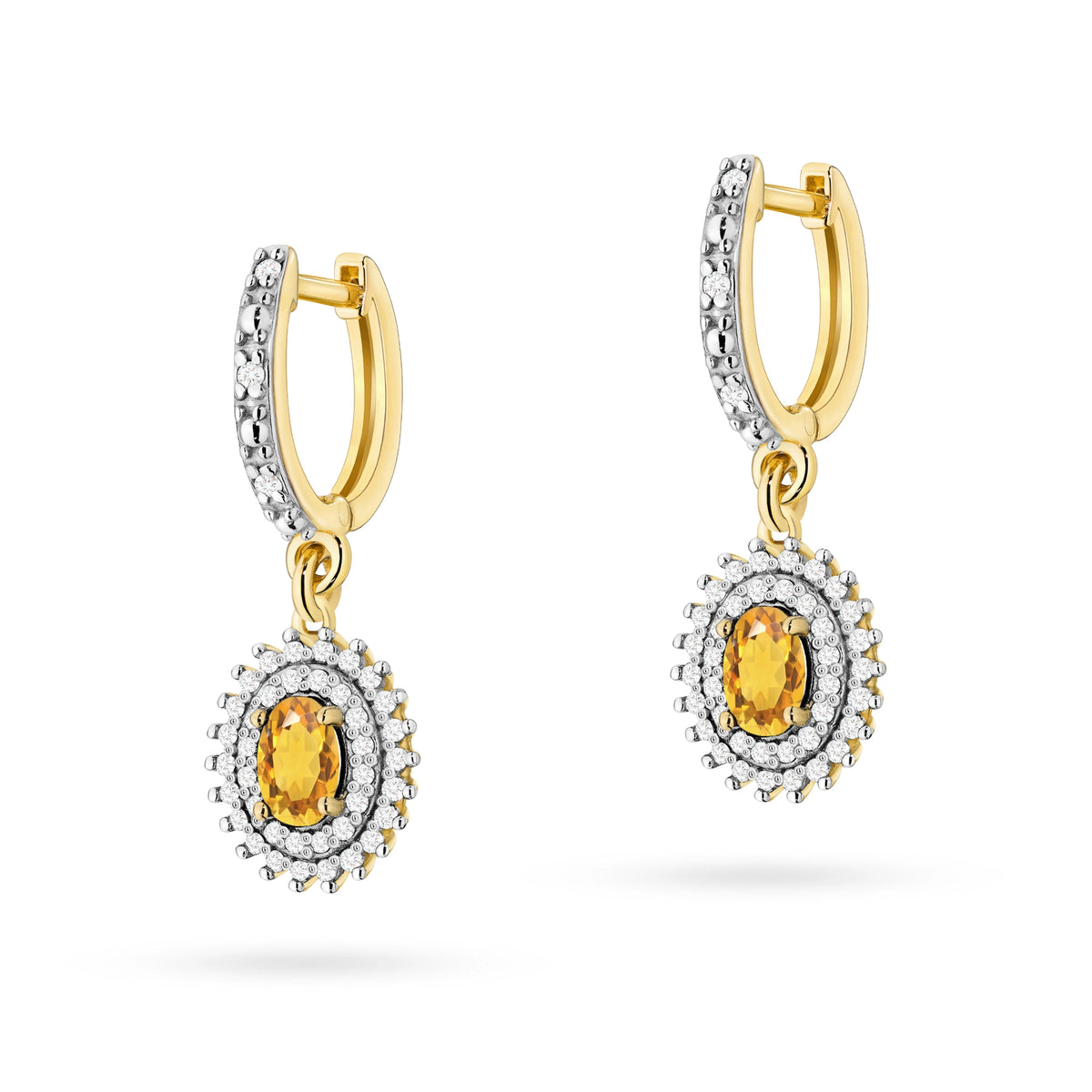zlaté náušnice se 2 x 0,60 ct citríny a 0,442 ct doplňkovými diamanty k0303-ciy-01