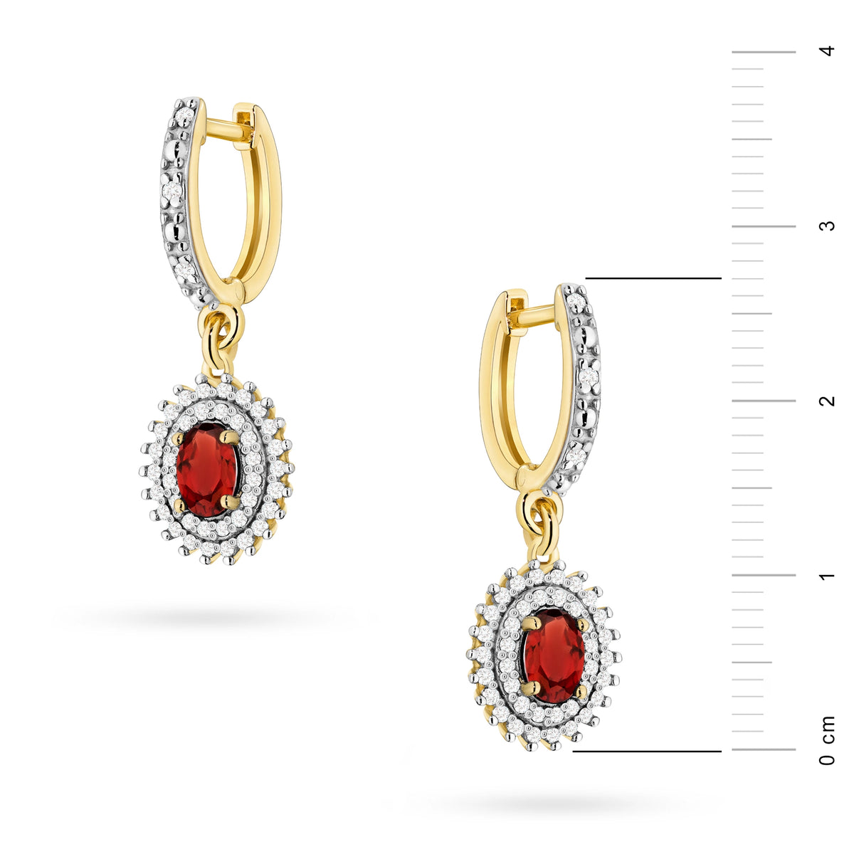 zlaté náušnice se 2 x 0,50 ct granáty a 0,442 ct doplňkovými diamanty k0303-gar-01