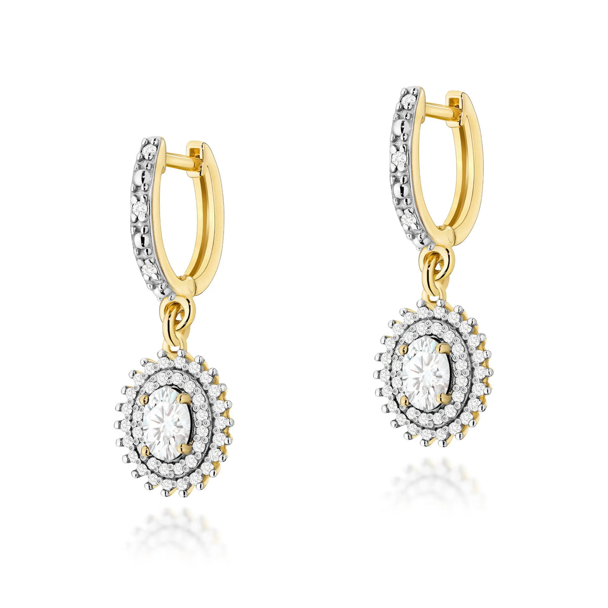 Gold Earrings with 2 x 0.40 ct. 0.0086 ct and 0.005 ct Lab-Grown Diamonds | 585 (14k) Gold Hinged Hoop Clasp Earrings
