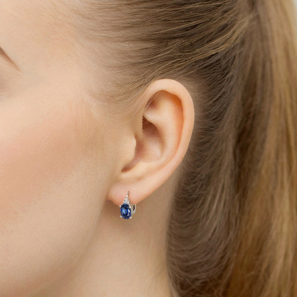 White Gold Earrings with 0.90 ct Sapphires and 0.052 ct Diamonds | 585 (14k) White Gold English Clasp Earrings