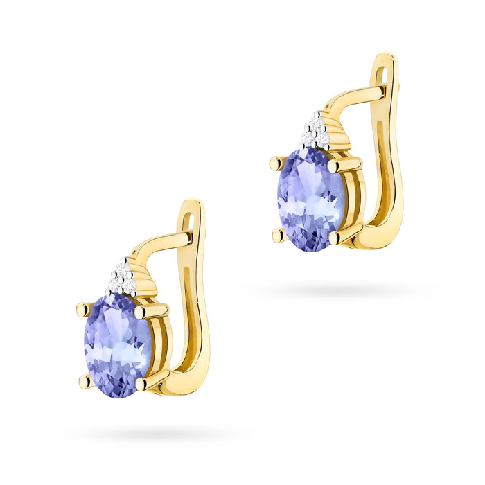 14K yellow gold earrings with two 0.70 ct tanzanites and 0.052 ct diamonds — GREMARI product photo
