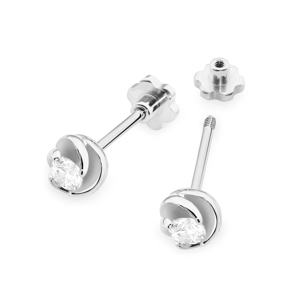 White Gold Earrings with 0.08 ct Diamonds | 585 (14k) White Gold Screw Back Stud Earrings