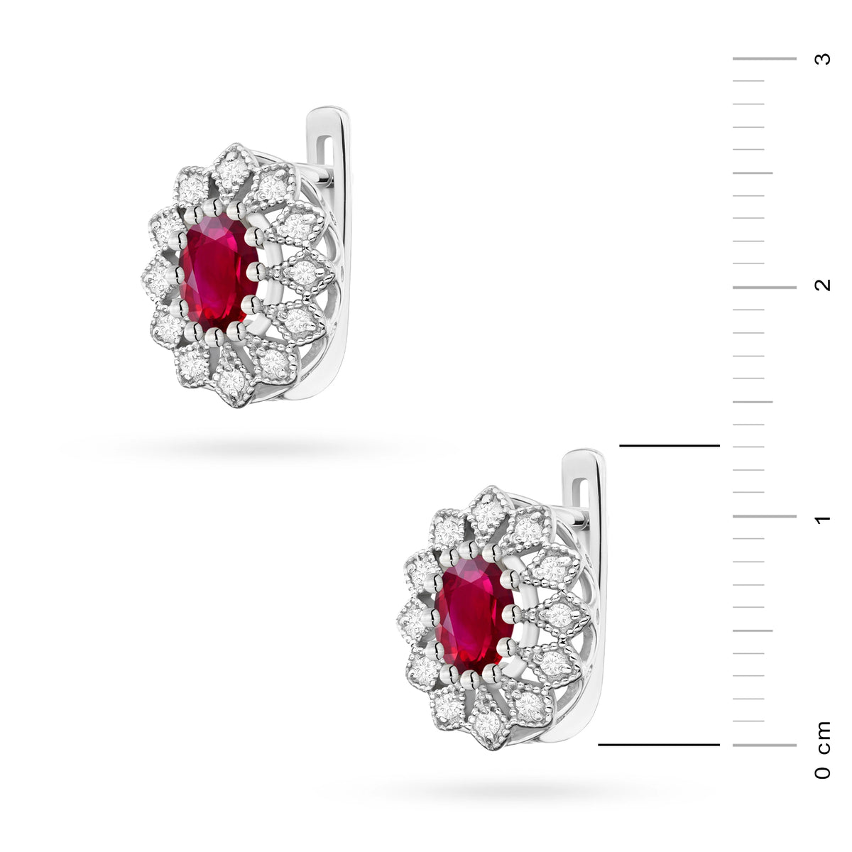 White Gold Earrings with 0.60 ct Rubies and 0.206 ct Diamonds | 585 (14k) White Gold English Clasp Earrings