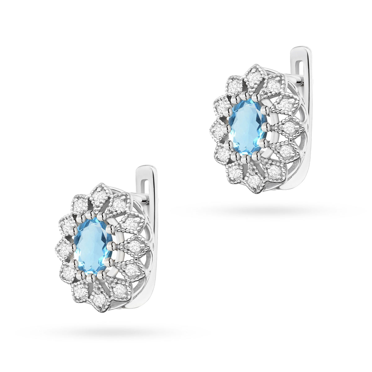 White Gold Earrings with 0.50 ct Topazes and 0.206 ct Diamonds | 585 (14k) White Gold English Clasp Earrings