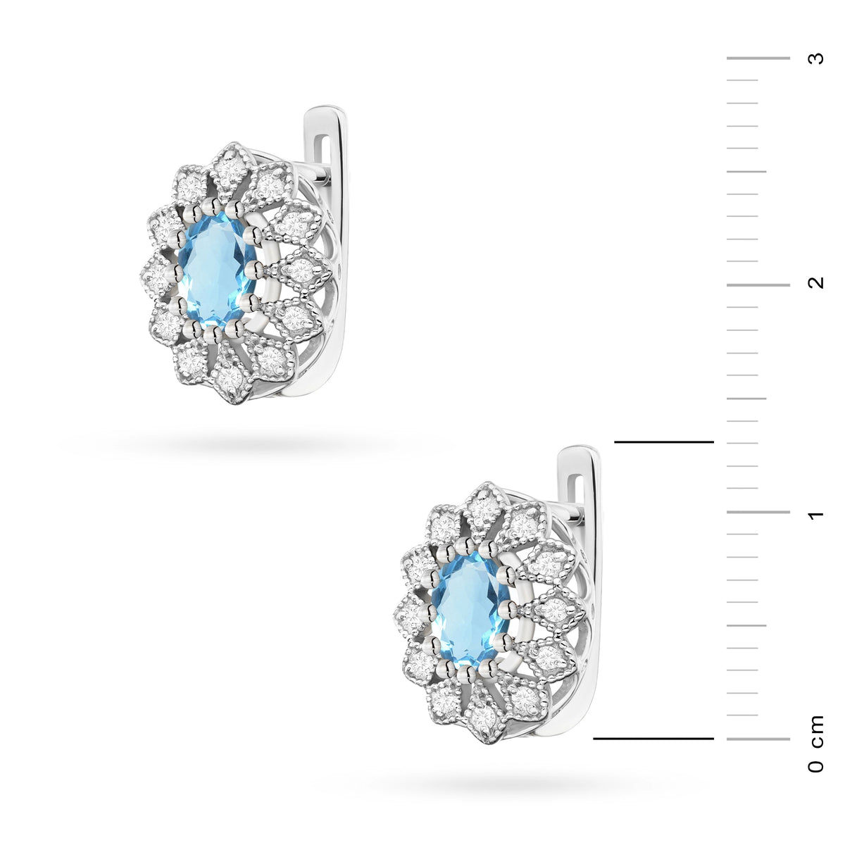 White Gold Earrings with 0.50 ct Topazes and 0.206 ct Diamonds | 585 (14k) White Gold English Clasp Earrings