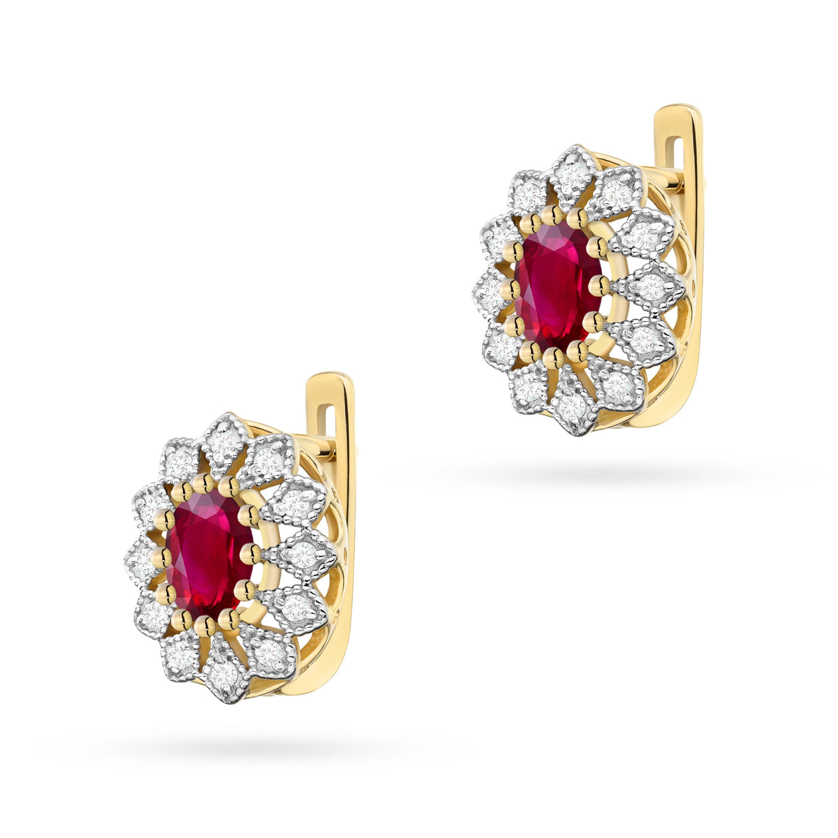 GREMARI 14K gold earrings with two 0.60 ct rubies and diamonds
