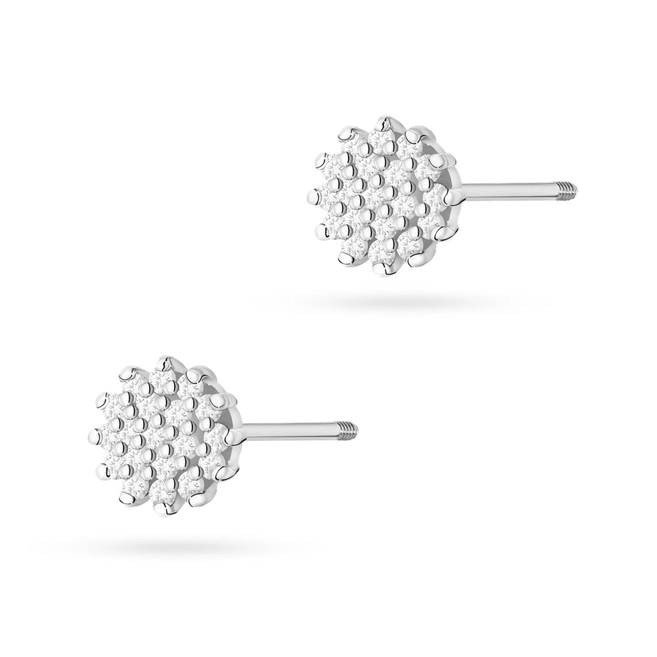 White Gold Earrings with 0.19 ct Diamonds | 585 (14k) White Gold Screw Back Stud Earrings