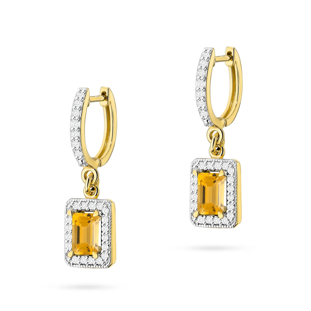 zlaté náušnice se 2 x 0,60 ct citríny a 0,34 ct doplňkovými diamanty k0422-ciy-01