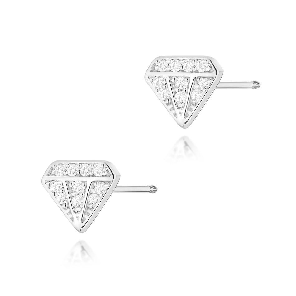 White Gold Earrings with 0.10 ct Diamonds | 585 (14k) White Gold Screw Back Stud Earrings