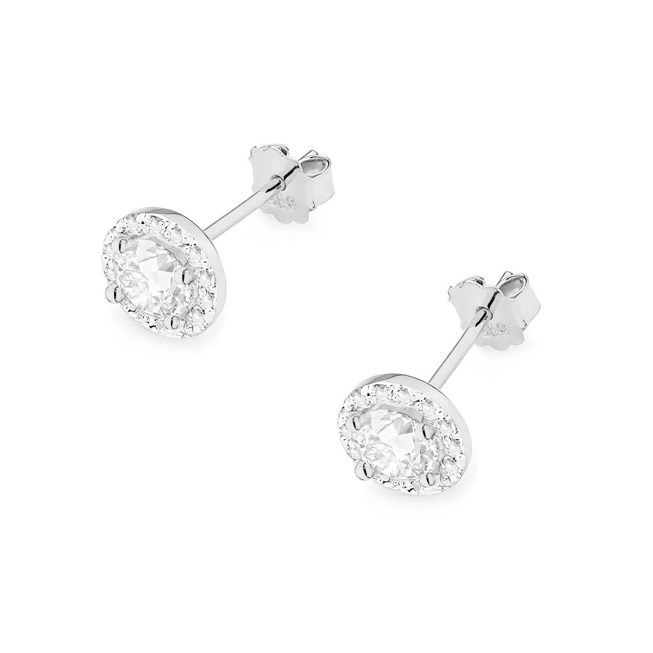 White Gold Earrings with 0.40 ct and 0.241 ct Diamonds | 585 (14k) White Gold Stud Earrings