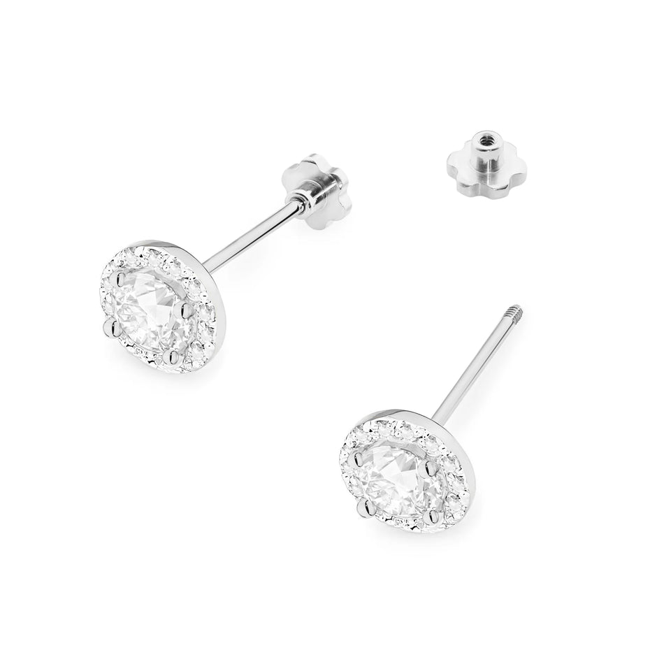 White Gold Earrings with 0.40 ct and 0.241 ct Diamonds | 585 (14k) White Gold Screw Back Stud Earrings