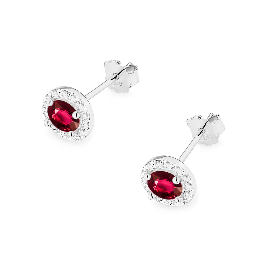 White Gold Earrings with 0.60 ct Rubies and 0.241 ct Diamonds | 585 (14k) White Gold Stud Earrings