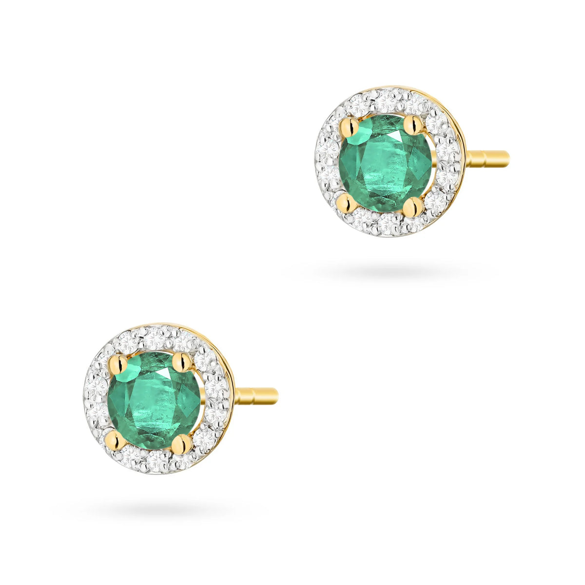 Gold Earrings with 0.50 ct Emeralds and 0.241 ct Diamonds | 585 (14k) Gold Stud Earrings