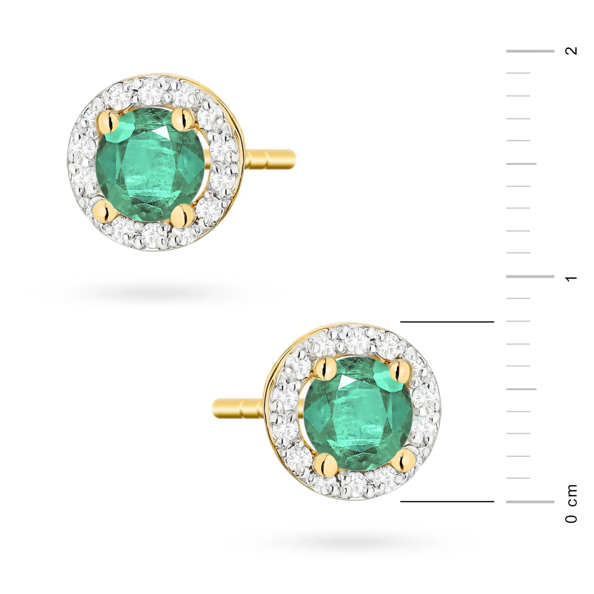 Gold Earrings with 0.50 ct Emeralds and 0.241 ct Diamonds | 585 (14k) Gold Stud Earrings