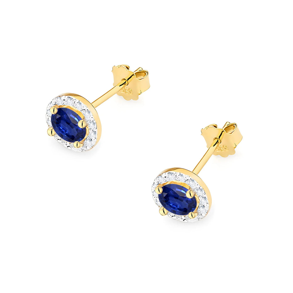 Gold Earrings with 0.50 ct Sapphires and 0.241 ct Diamonds | 585 (14k) Gold Stud Earrings