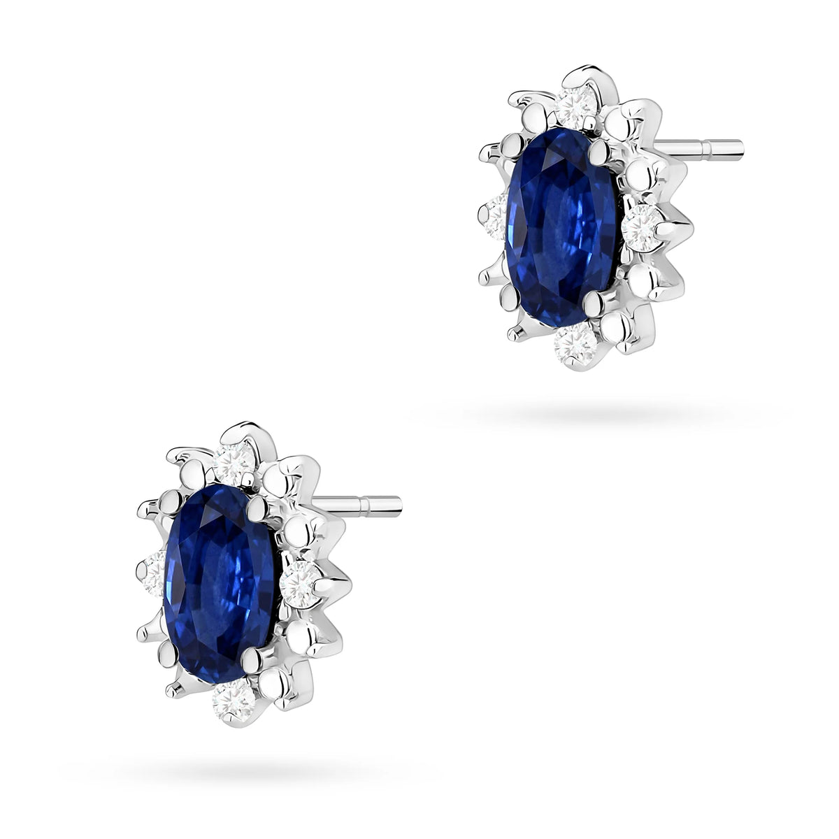 White Gold Earrings with 0.30 ct Sapphires and 0.04 ct Diamonds | 585 (14k) White Gold Stud Earrings