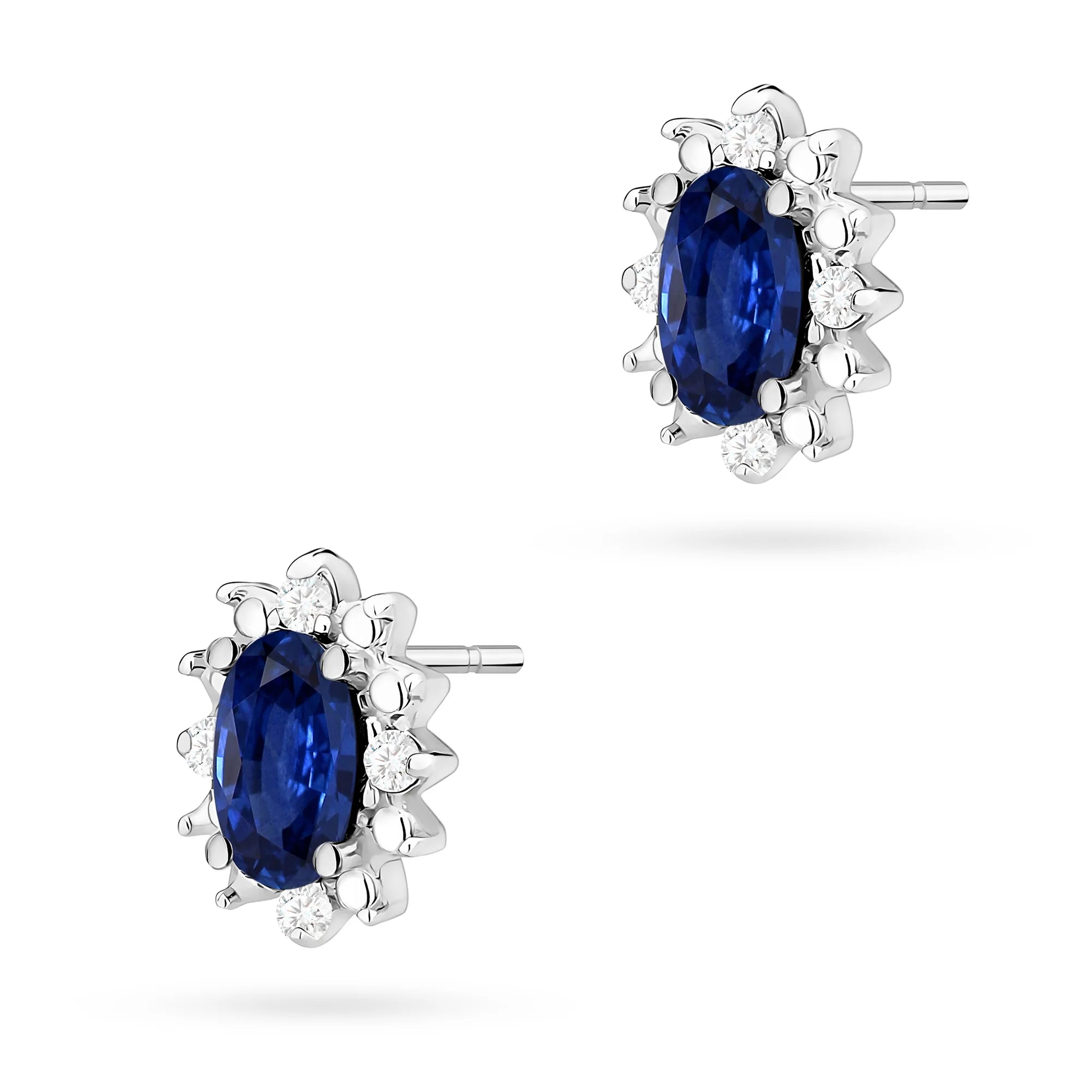 White Gold Earrings with 0.30 ct Sapphires and 0.04 ct Diamonds | 585 (14k) White Gold Stud Earrings