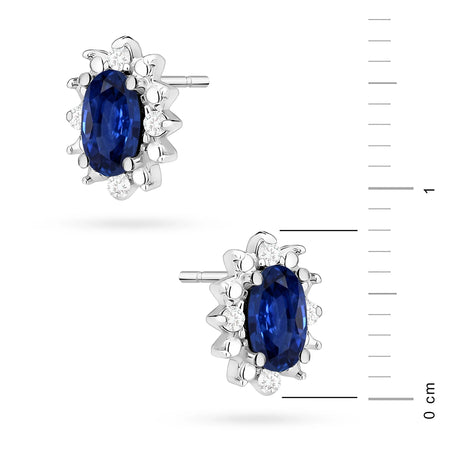 White Gold Earrings with 0.30 ct Sapphires and 0.04 ct Diamonds | 585 (14k) White Gold Stud Earrings