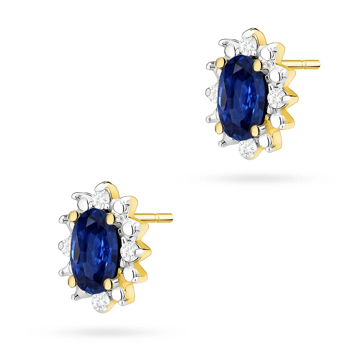 Gold Earrings with 0.30 ct Sapphires and 0.04 ct Diamonds | 585 (14k) Gold Stud Earrings