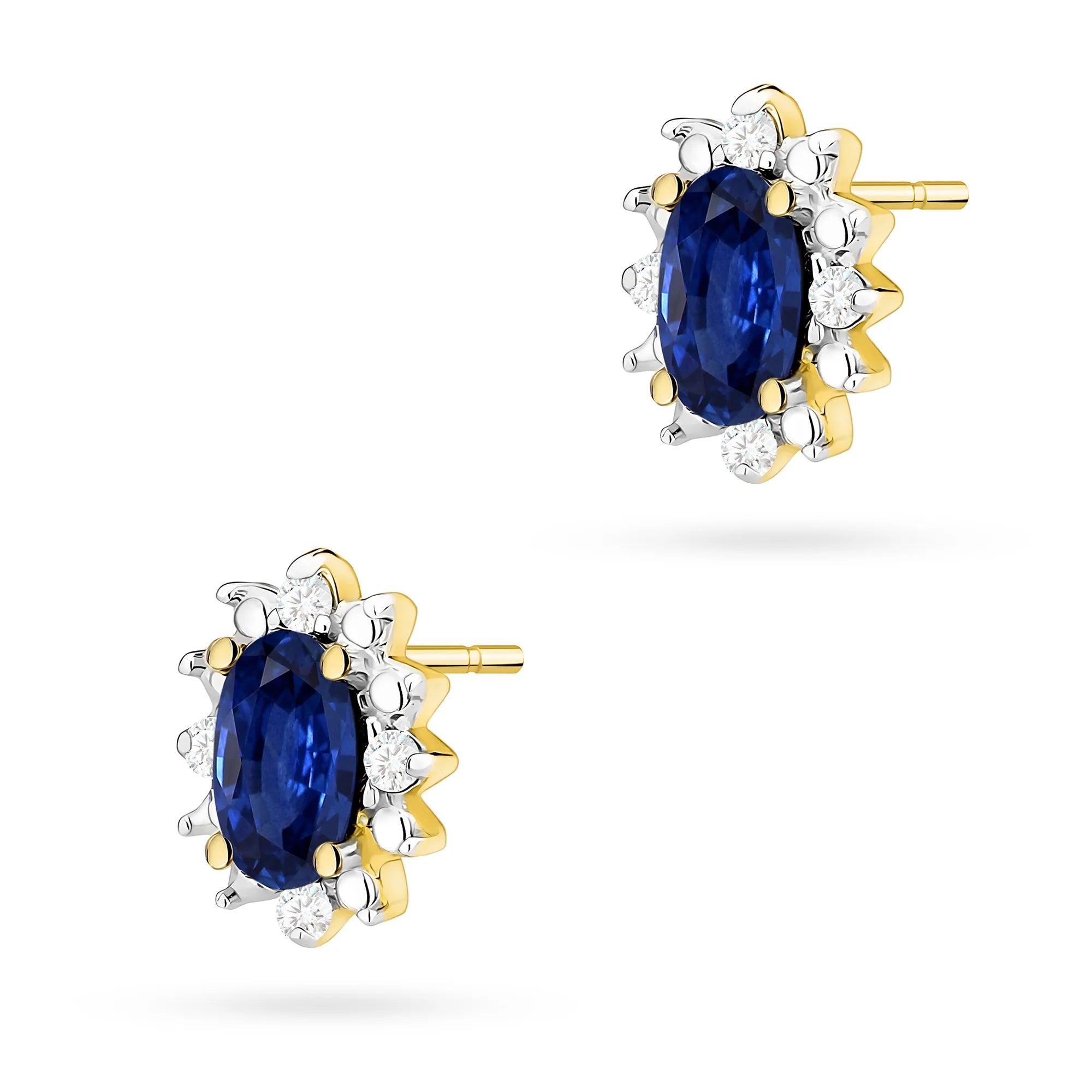 Gold Earrings with 0.30 ct Sapphires and 0.04 ct Diamonds | 585 (14k) Gold Stud Earrings