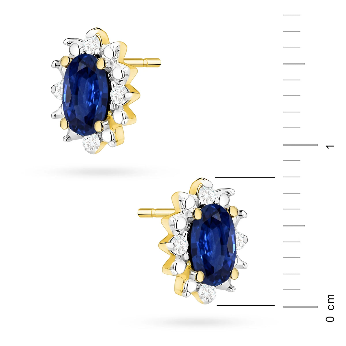 Gold Earrings with 0.30 ct Sapphires and 0.04 ct Diamonds | 585 (14k) Gold Stud Earrings