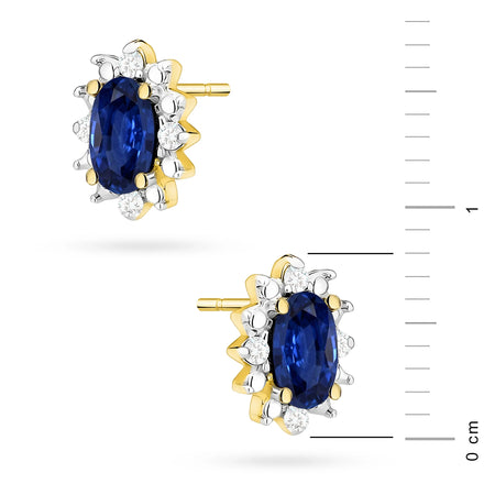 Gold Earrings with 0.30 ct Sapphires and 0.04 ct Diamonds | 585 (14k) Gold Stud Earrings