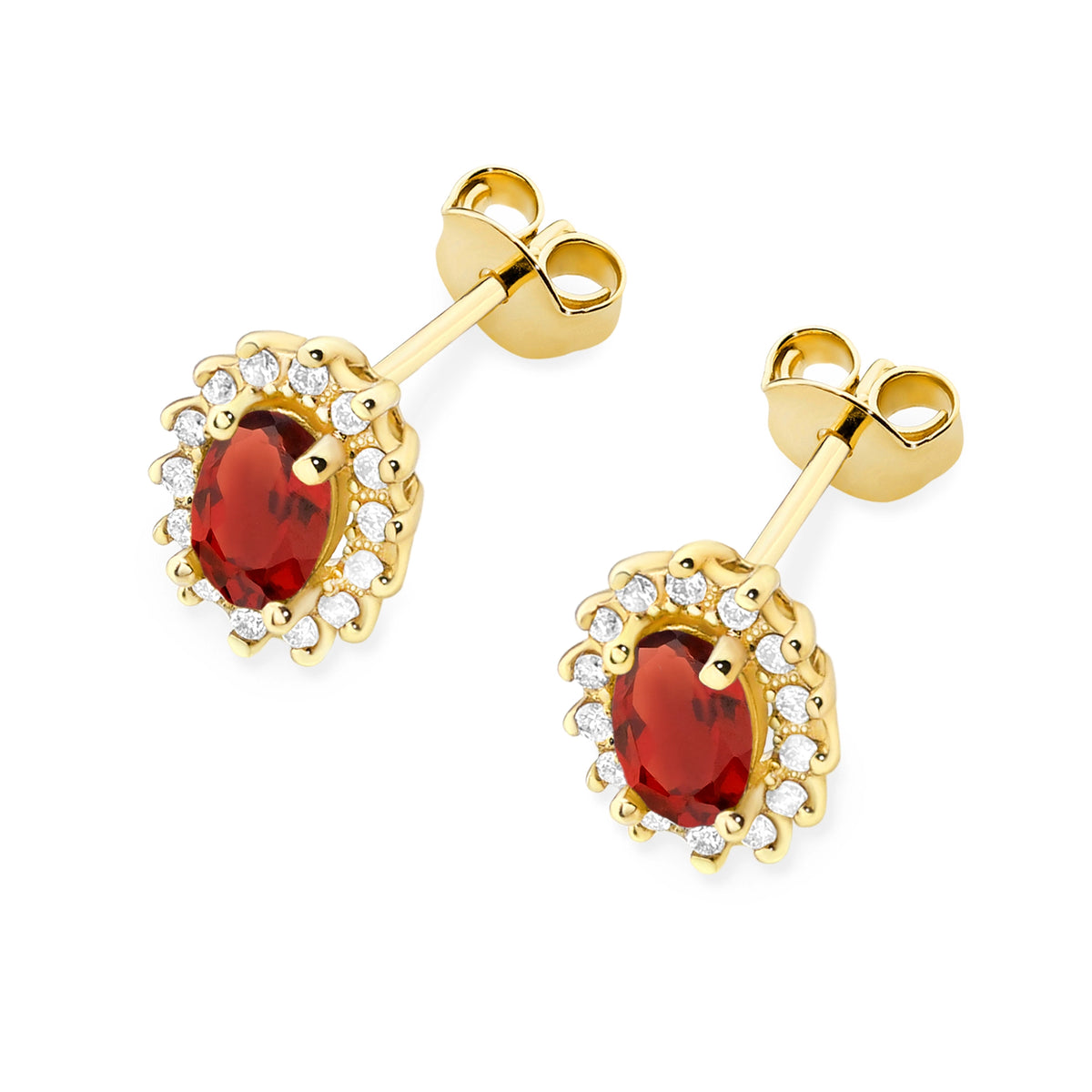 Gold Earrings with 0.50 ct Garnets and 0.24 ct Diamonds | 585 (14k) Gold Stud Earrings
