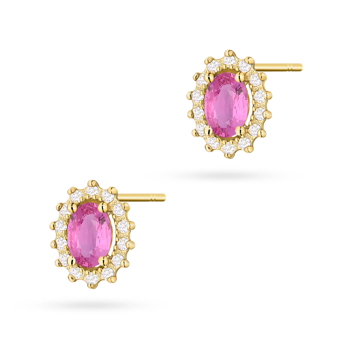 Gold Earrings with 0.50 ct Pink Sapphires and 0.24 ct Diamonds | 585 (14k) Gold Stud Earrings