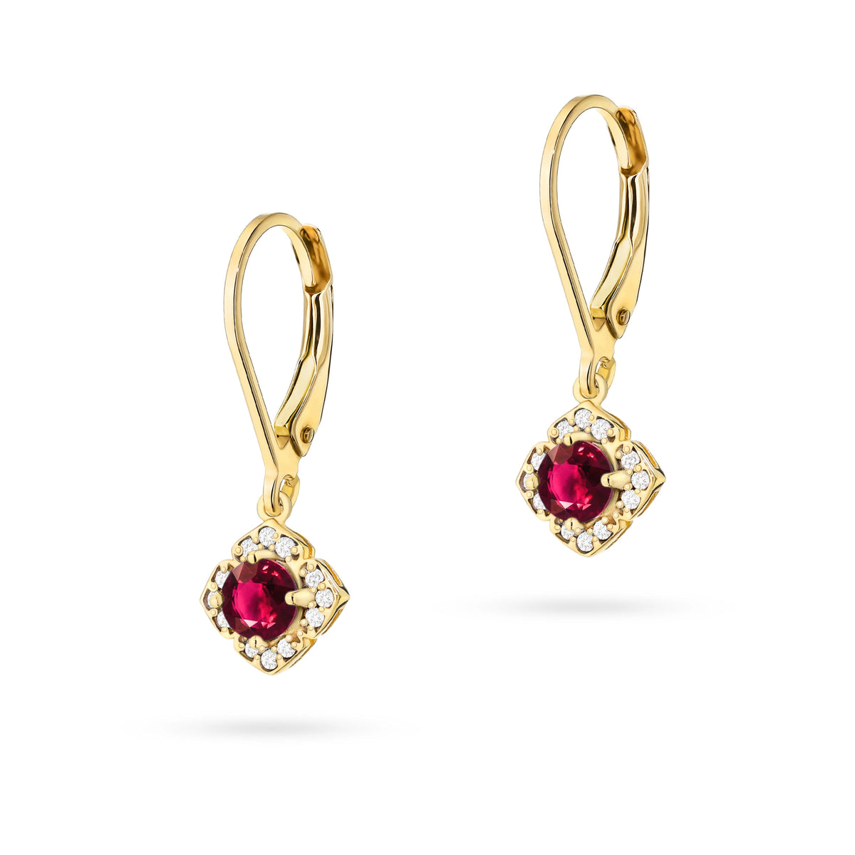 Gold Earrings with 0.30 ct Rubies and 0.12 ct Diamonds | 585 (14k) Gold English Clasp Earrings