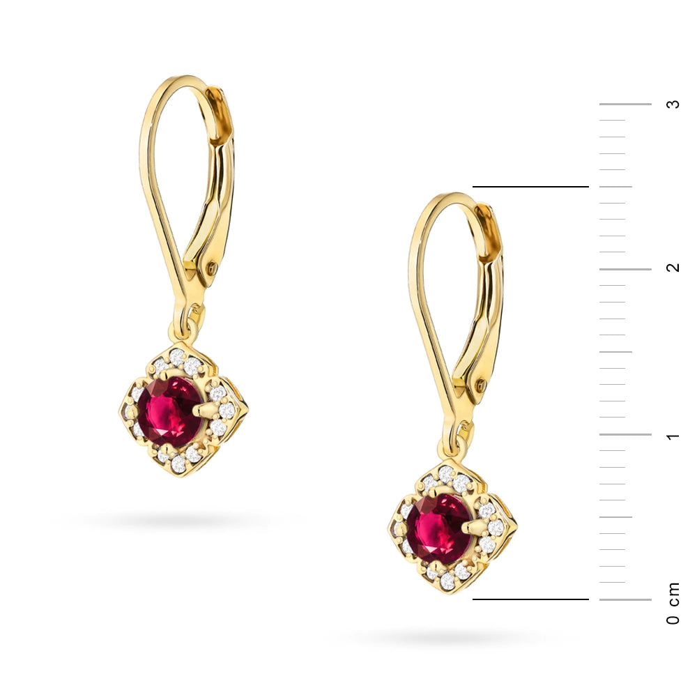 Gold Earrings with 0.30 ct Rubies and 0.12 ct Diamonds | 585 (14k) Gold English Clasp Earrings