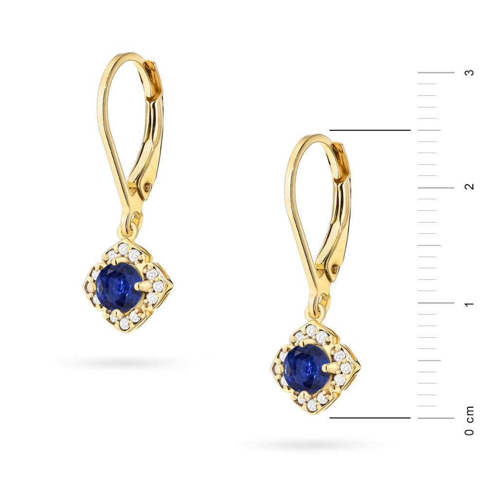 Gold Earrings with 0.30 ct Sapphires and 0.12 ct Diamonds | 585 (14k) Gold English Clasp Earrings