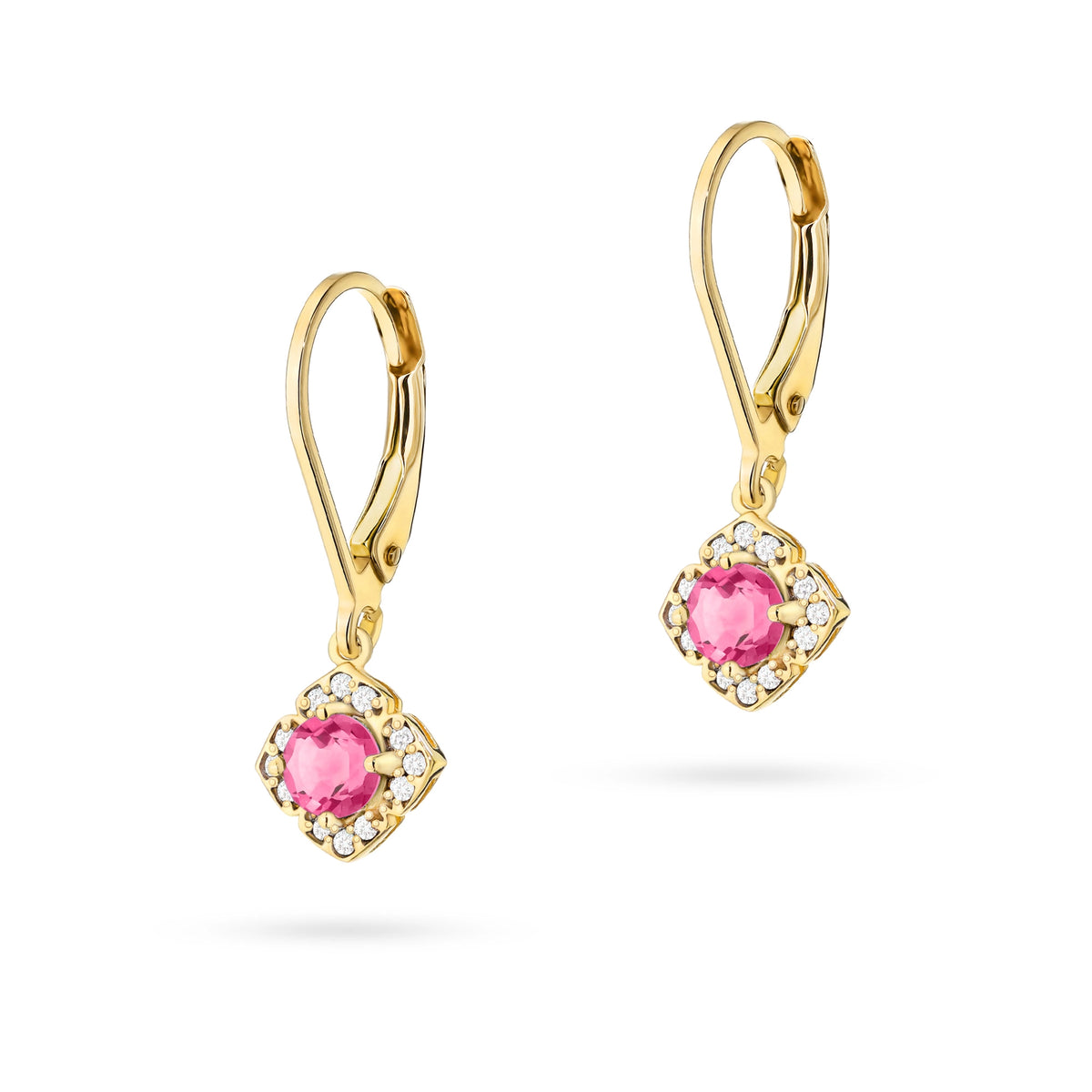 Gold Earrings with 0.30 ct Pink Topazes and 0.12 ct Diamonds | 585 (14k) Gold English Clasp Earrings