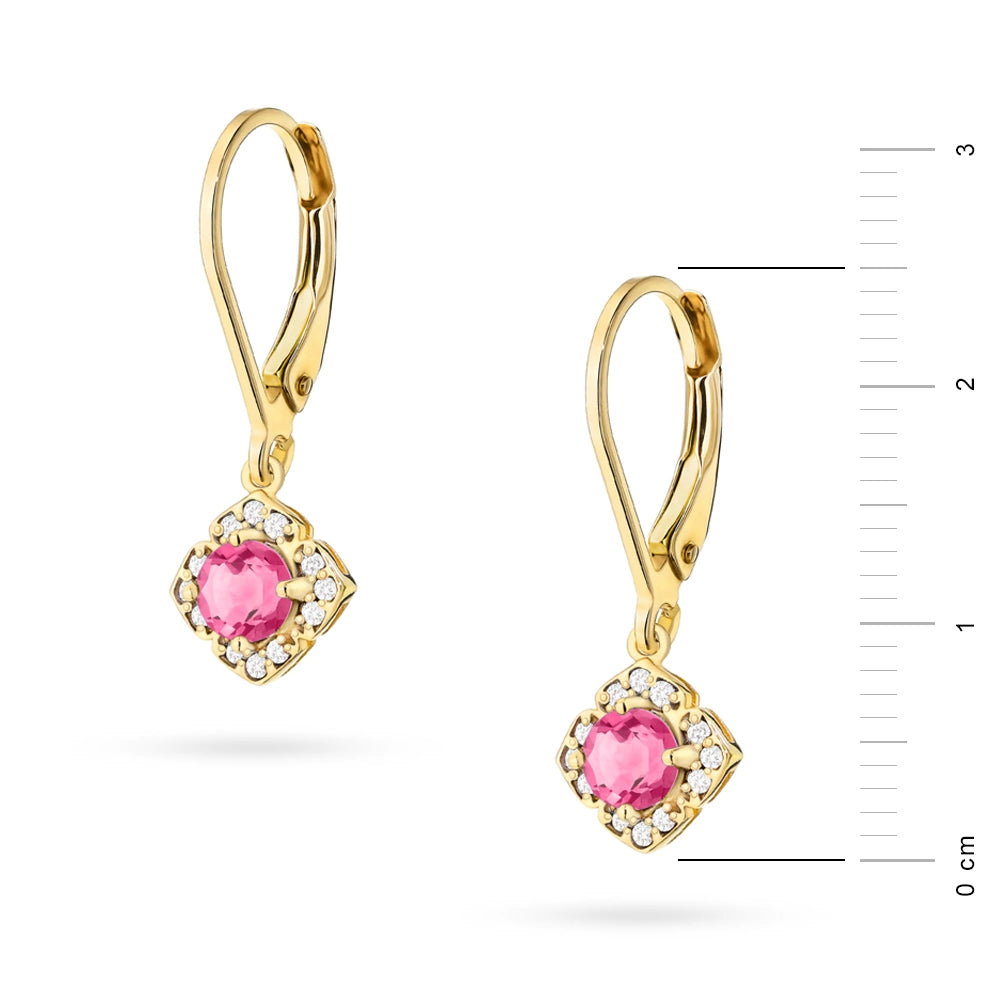 Gold Earrings with 0.30 ct Pink Topazes and 0.12 ct Diamonds | 585 (14k) Gold English Clasp Earrings