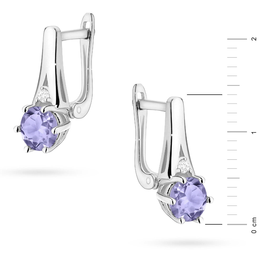 White Gold Earrings with 0.50 ct Tansanites and 0.029 ct Diamonds | 585 (14k) White Gold English Clasp Earrings