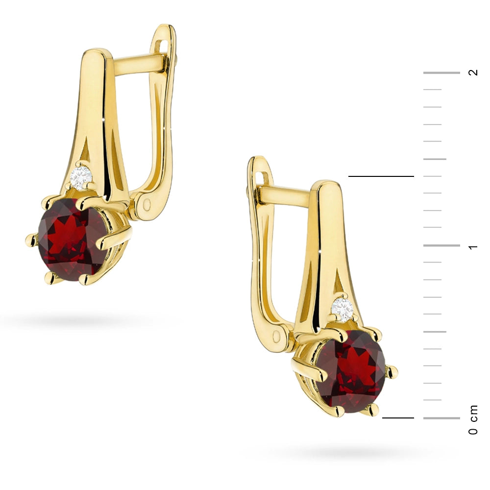 Gold Earrings with 0.50 ct Garnets and 0.029 ct Diamonds | 585 (14k) Gold English Clasp Earrings